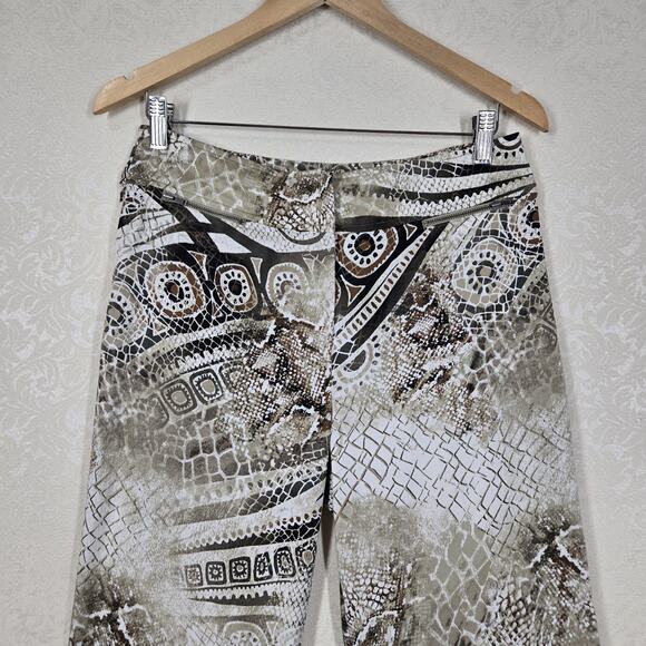 Chico's Pants sz 1 (M) Ivory Tan Brown Geo Mixed Print Zip Fly Zip Pockets - Picture 2 of 16
